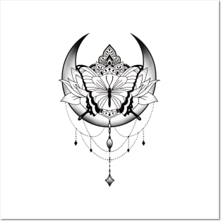 Mandala Butterfly Celestial Moon Design Posters and Art